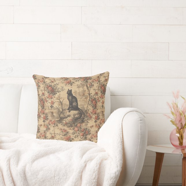 Red Toile Chinoiserie Cat Damask Kussen (Bank)