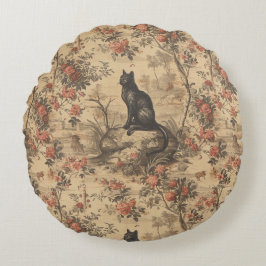 Red Toile Chinoiserie Cat Damask Rond Kussen