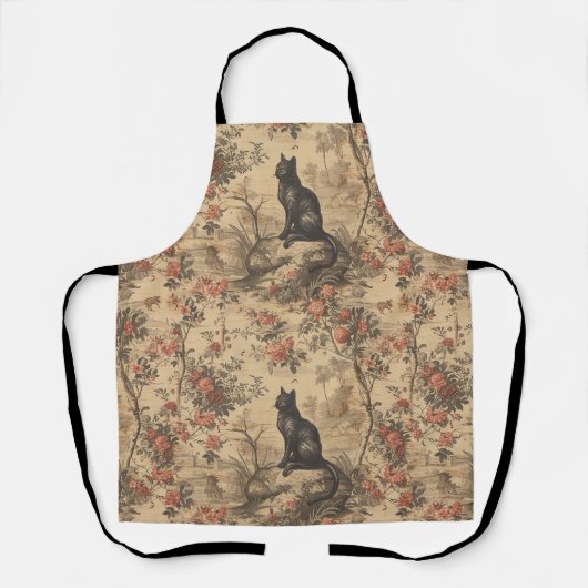 Red Toile Chinoiserie Cat Damask Schort (Voorkant)