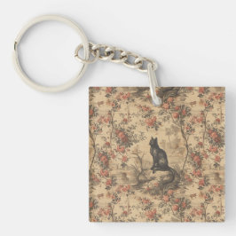 Red Toile Chinoiserie Cat Damask Sleutelhanger