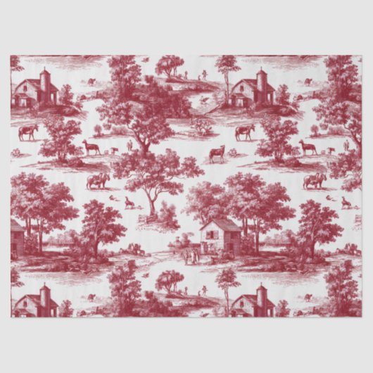 Red Toile Countryside Scene (6) Tissuepapier (Voorkant)