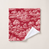Red Toile de Jouy Bad Handdoek (Wasdoekje)
