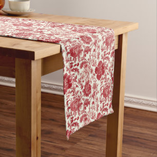 Red Toile Elegance - Classic Floral Design Lange Tafelloper