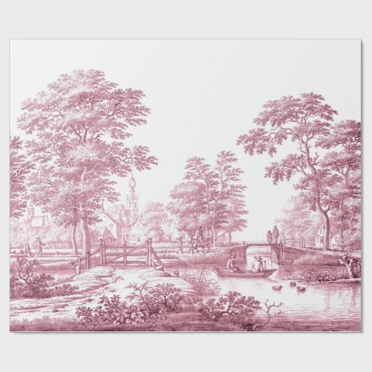 Red Toile  Franse ontkoppeling Cadeaupapier (Vlak)
