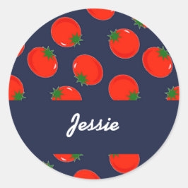 Red tomatoen on blue ronde sticker