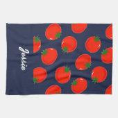 Red tomatoen on blue theedoek (Horizontaal)