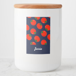 Red tomatoen on blue voedselcontainer etiket