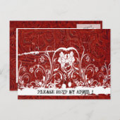 Red Tooled Leather RSVP Uitnodiging Briefkaart (Voorkant / Achterkant)