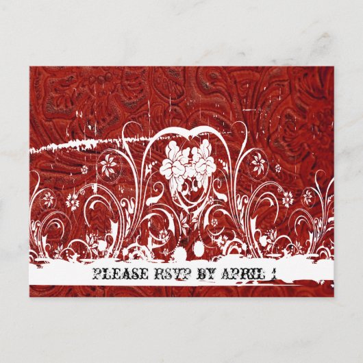 Red Tooled Leather RSVP Uitnodiging Briefkaart (Voorkant)