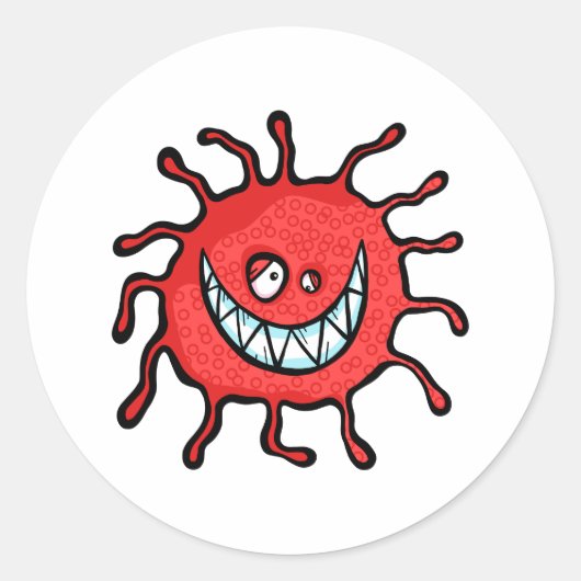 Red Toothy Grin Bacteriën Cartoon Ronde Sticker (Voorkant)