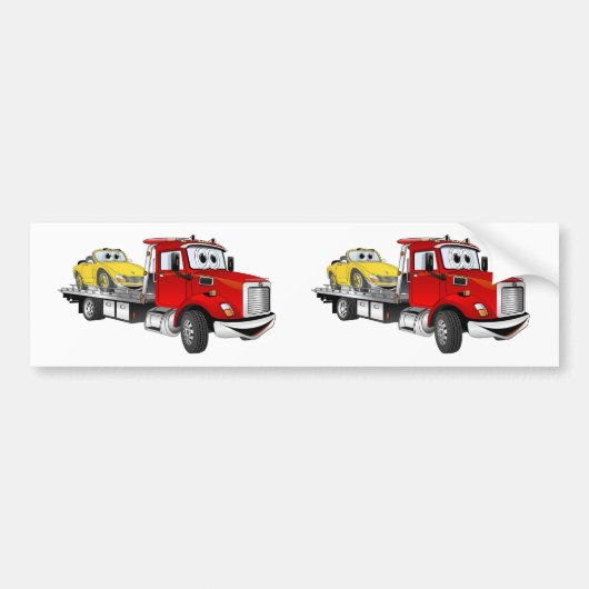 Red Tow Truck Flatbed Cartoon Bumpersticker (Voorkant)
