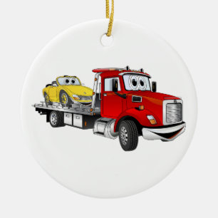 Red Tow Truck Flatbed Cartoon Keramisch Ornament