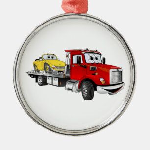 Red Tow Truck Flatbed Cartoon Metalen Ornament