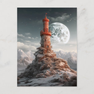 Red Tower Full Moon Landscape Fantasy Art Briefkaart