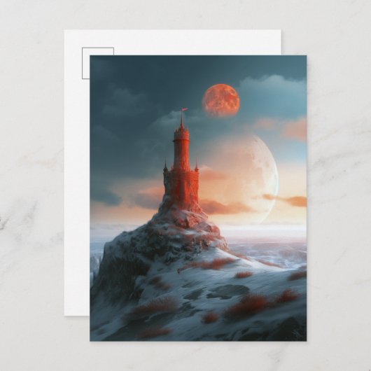 Red Tower Moons Landschap Fantasy Art Briefkaart (Voorkant / Achterkant)