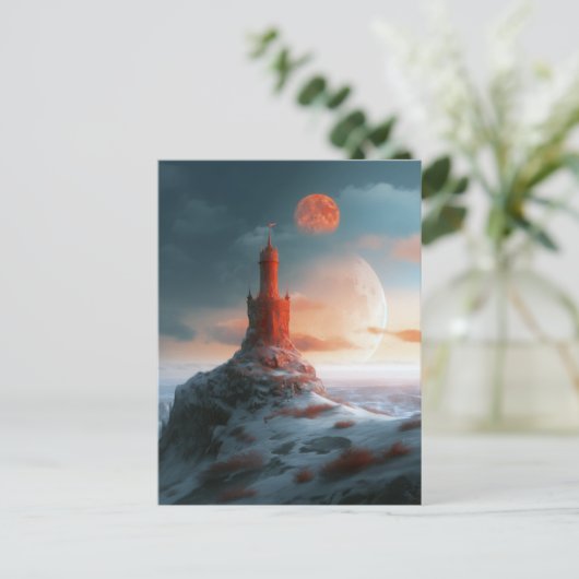 Red Tower Moons Landschap Fantasy Art Briefkaart (Staand voorkant)