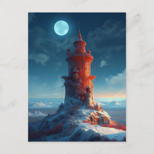 Red Tower Winter Landscape Fantasy Art Briefkaart