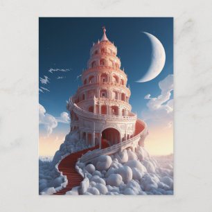 Red Tower Winter Landscape Fantasy Art Briefkaart