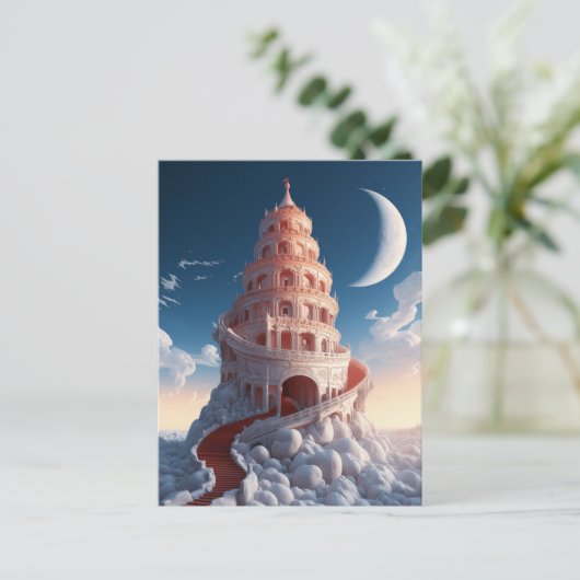 Red Tower Winter Landscape Fantasy Art Briefkaart (Staand voorkant)