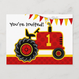 Red Tractor 1er Anniversaire Carte postale Invitat