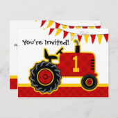 Red Tractor 1er Anniversaire Carte postale Invitat (Devant / Derrière)