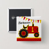 Red Tractor 1st Birthday Vierkante Button 5,1 Cm (Voorkant /achterkant)