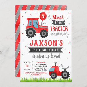 Red Tractor Birthday Party Invitation Kaart