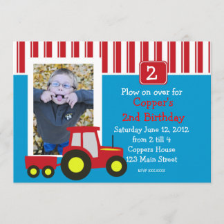 Red Tractor Birthday Party Invitation Kaart