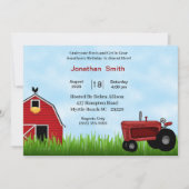 Red Tractor Birthday Party Invitation Kaart (Voorkant)
