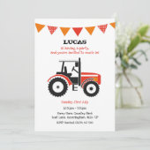 Red Tractor Birthday Party nodigt uit Kaart (Staand voorkant)