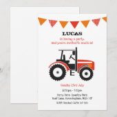 Red Tractor Birthday Party nodigt uit Kaart (Voorkant / Achterkant)