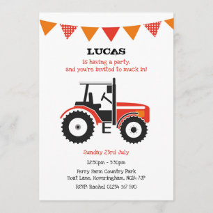 Red Tractor Birthday Party nodigt uit Kaart