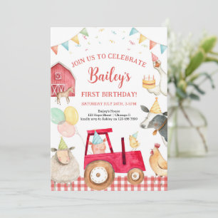 Red Tractor Farm Dieren Barnyard 1e verjaardag Kaart
