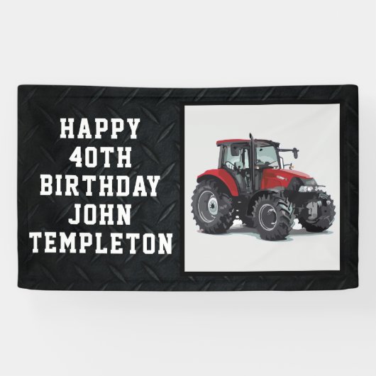 Red Tractor Happy Birthday Farming Equipment Spandoek (Horizontaal)