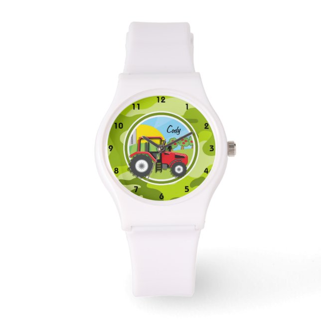 Red Tractor; heldere groene camo, camouflage Horloge (Voorkant)