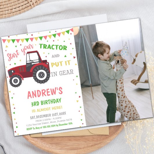Red Tractor Invitations d'anniversaire avec photo