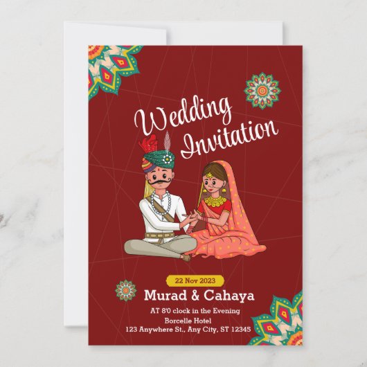 Red Traditional Indian Wedding Invitation Kaart (Voorkant)