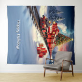 Red Train Christmas Tree Holiday Backdrop Wandkleed (In Situ (horizontaal))
