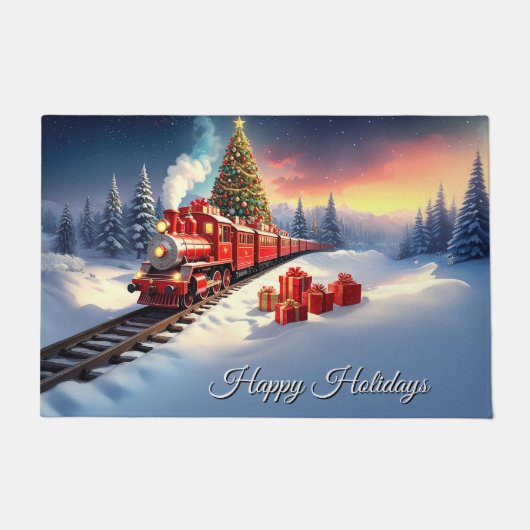 Red Train Christmas Tree Holiday Doormat Deurmat (Voorkant)