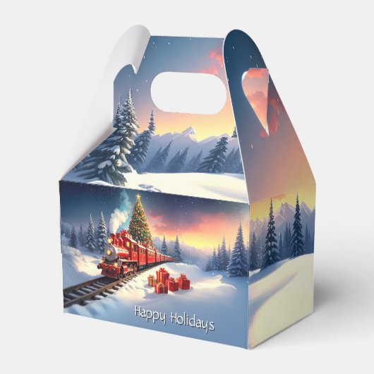 Red Train Christmas Tree Holiday Gift Box Bedankdoosjes (Voorkant Zijde)