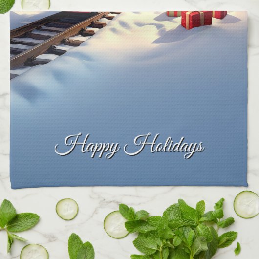 Red Train Christmas Tree Holiday Kitchen Towel Theedoek (Gevouwen)