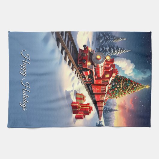Red Train Christmas Tree Holiday Kitchen Towel Theedoek (Horizontaal)
