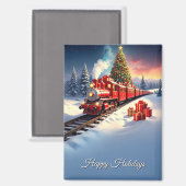 Red Train Christmas Tree Holiday Magnet Magneet (Voorkant / Achterkant)