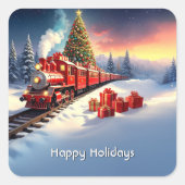 Red Train Christmas Tree Holiday Sticker (Devant)