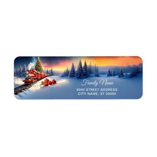 Red Train Christmas Tree Return Address Label (Voorkant)