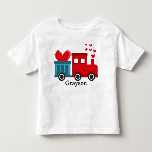 Red Train Hearts Love Valentijnsdag Kinder naam Kinder Shirts (Voorkant)