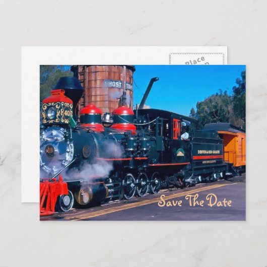 Red Train Save the Date Briefkaart (Voorkant / Achterkant)