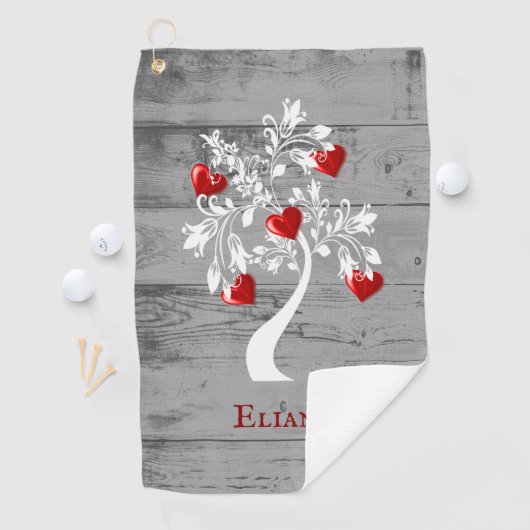 Red Tree of Hearts Personalized Golf Towel Golfhanddoek (Insitu)