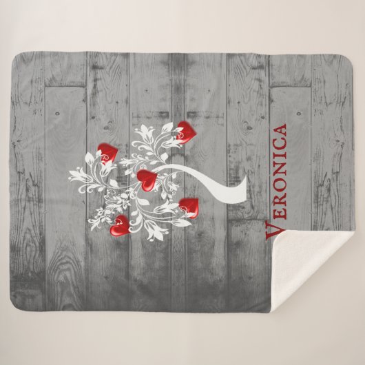 Red Tree of Hearts Personalized Sherpa Blanket Sherpa Deken (Voorkant (horizontaal))