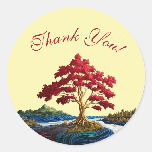 Red Tree River/Forest/Mountains Dank u Stickers (Voorkant)